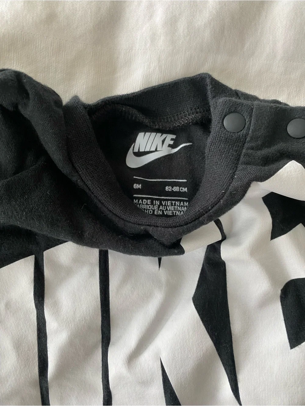 Nike Black Baby Onesie/Romper with Large White Logo 6M